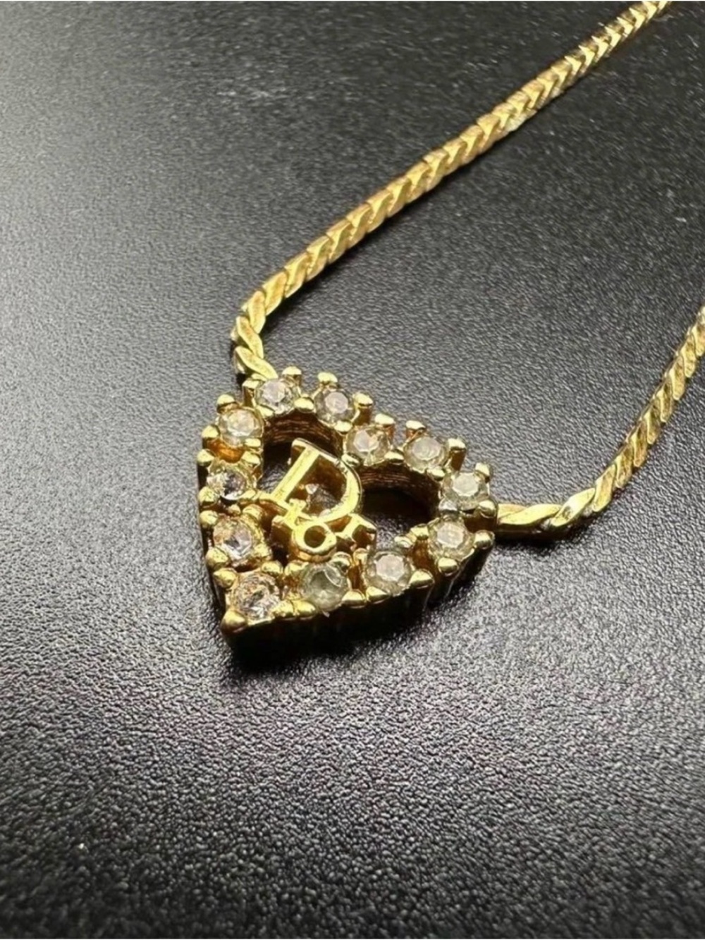 Christian Dior Gold Plated Heart Pendant Necklace with Clear Crystals - Picture 12 of 15